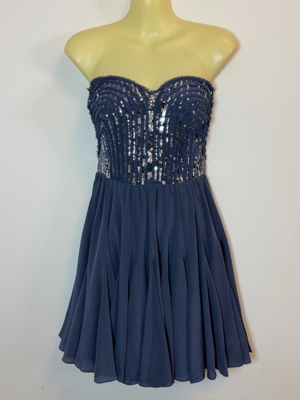 Rebecca Taylor Navy Strapless Sequin Chiffon Mini Dress